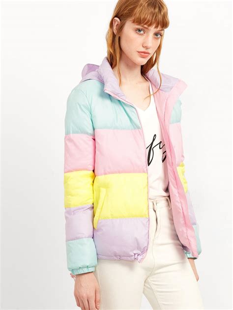 Color Block Zip Up Hooded Padded Jacket Sheinsheinside