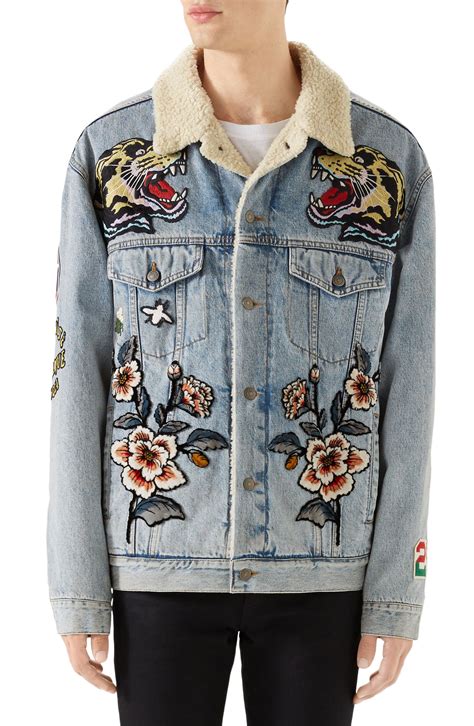 Mens Gucci Fleece Lined Embroidered Denim Jacket Size 50 Eu Blue In