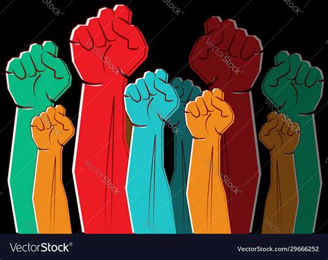 Colorful Clenched Fists Hands Raised In Air Vector Image
