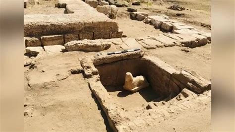 archaeologists uncover sphinx like statue and shrine in egypt
