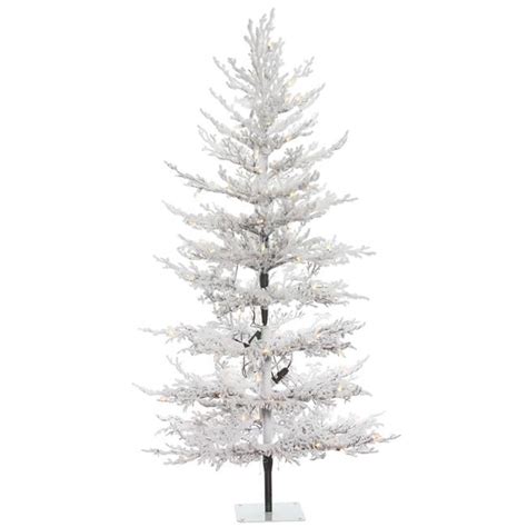 5 Ft X 32 In White Flocked Winter Twig Christmas Tree With 100 Warm