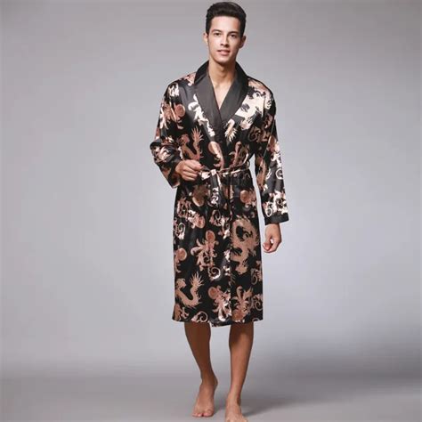 Men Silk Robe 2018 Spring Summer Satin Male Bathrobe With Long Sleeves