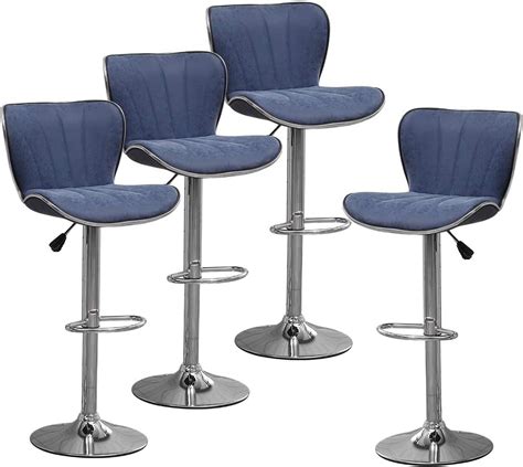 Huisen Furniture Set Of 4 Kitchen Bar Stools Chairs Blue Leather
