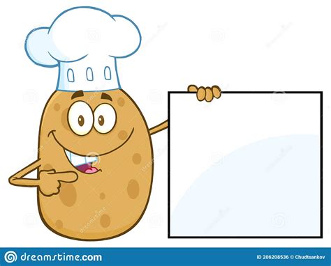 Chef Potato Character Pointing To A Blank Sign Stock Vector