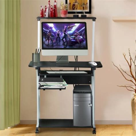 Minimalist Rolling Computer Desk W Top Printer Shelf Affordable