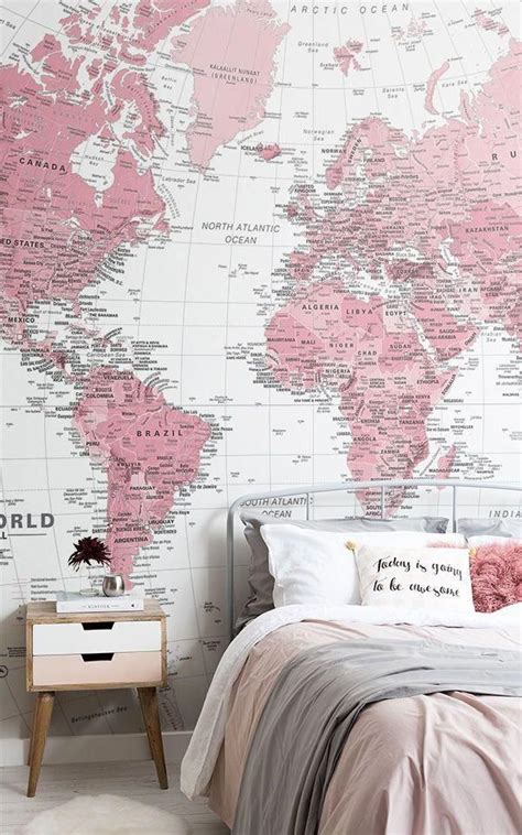 Pink And White World Map Wallpaper Mural Hovia