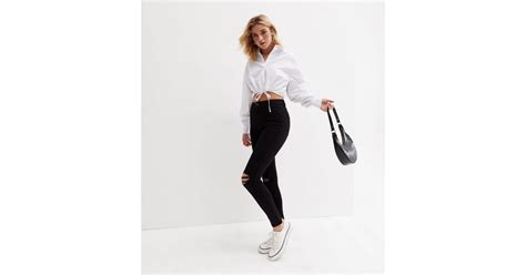 Black Ripped Knee Lift And Shape Jenna Skinny Jeans New Look