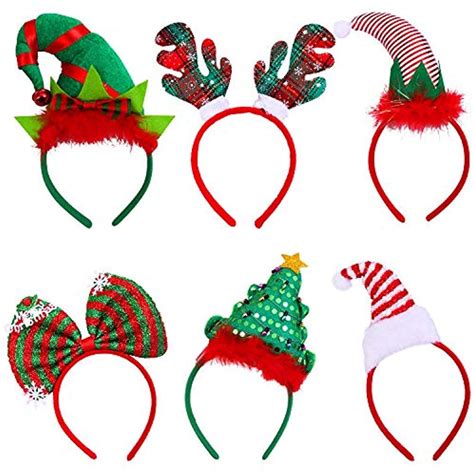 Elcoho 6 Pack Christmas Headbands Xmas Party Hat Headbands Christmas