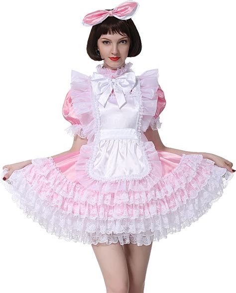 GOceBaby Women Sissy Maid Large Bow Baby Pink Shiny Satin Lockable Dress Crossdress Amazon Ca