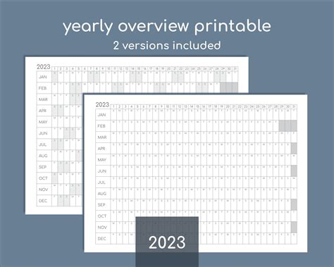 Yearly Overview Printable 2023 Calendar Yearly Tracker Etsy 日本