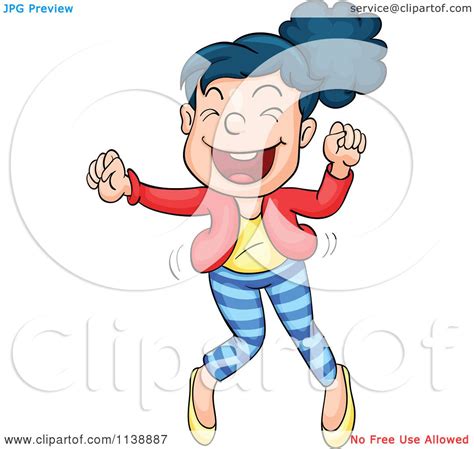 Cartoon Of An Excited Girl Doing A Happy Dance Royalty