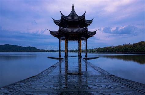 Ancient Jixian Pavilion At West Lake Hangzhou China Stock Image