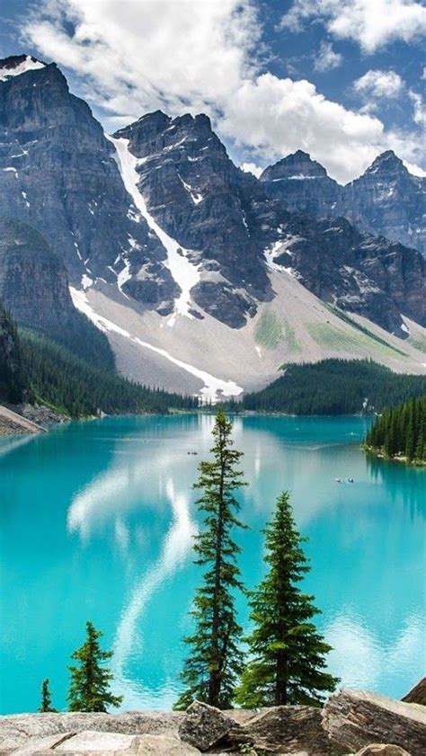 The Turquoise Waters Of The Moraine Lake In The Banff National Park