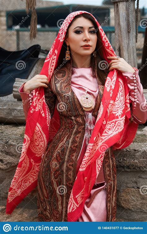 Beautiful Middle Eastern Women Wearing Traditional Dress Posing