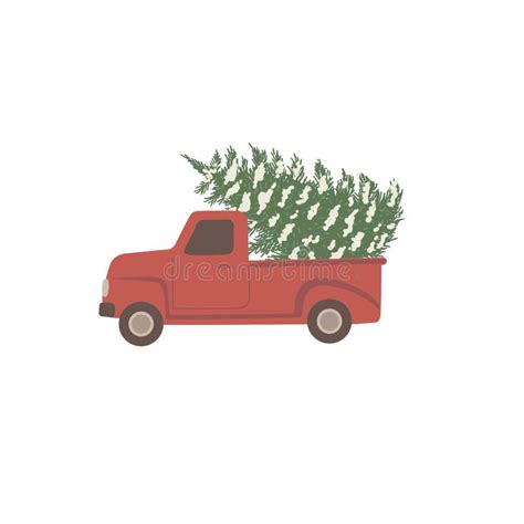 Red Truck With Christmas Tree Stock Vector Illustration Of Deco