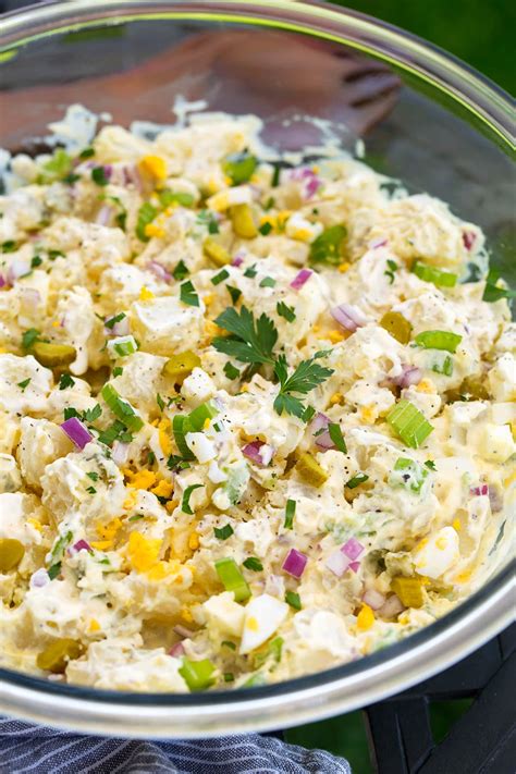 Add the warm potatoes and chopped egg and use a large spoon or spatula to toss gently, so the potatoes don't break up. Potato Salad {The Best! With How To Video} - Cooking Classy
