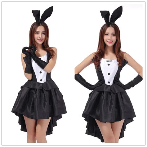 disfraces de halloween de conejo 2018 para mujeres sexy cosplay vestido negro orejas de conejo