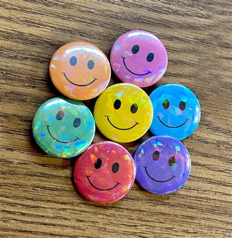 Holographic 125 Inch Rainbow Smiley Face Button Pin Choose Your Color