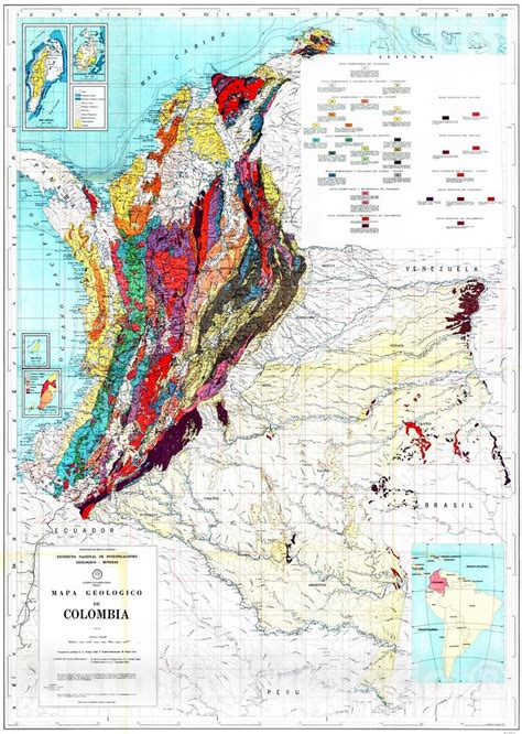 Historic Map Mapa Geologico De Colombia Vintage Wall Art