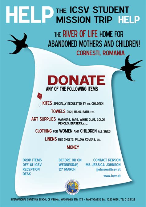 I t contains information, such as the details about the organization and the reason why it needs the help of the said donor. ICSV Romanian Mission Trip Donation Poster 2013 ...