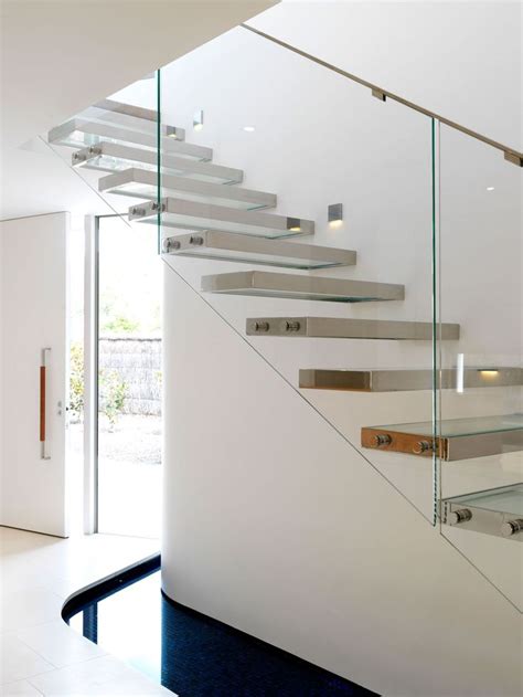 Marvellous Basement Stair Ideas With Clear Glass Banister And White