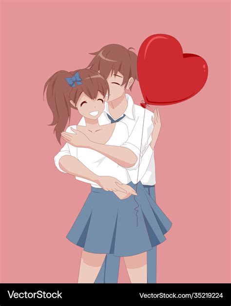 Anime Manga Girl And Guy Hugging Couple In Love Vector Image