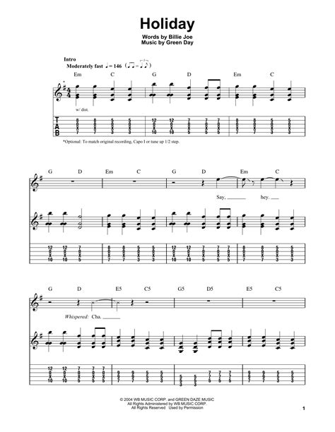 Holiday By Green Day Easy Guitar Tab Guitar Instructor