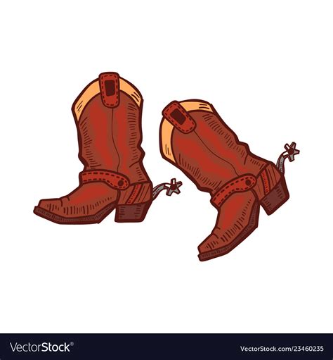 Colored Cowboy Boots In Hand Drawn Style Vector Image