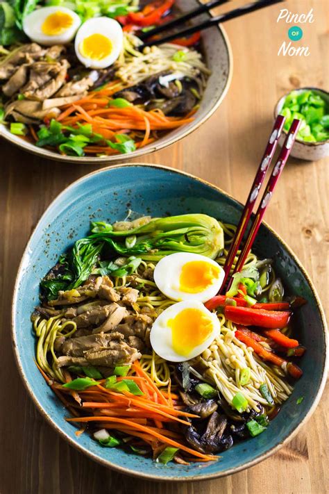 Drizzle some sesame oil on your ramen, and sprinkle sesame seeds on top to instantly make it taste 100x better. Ramen Noodle Bowls - Pinch Of Nom Slimming Recipes