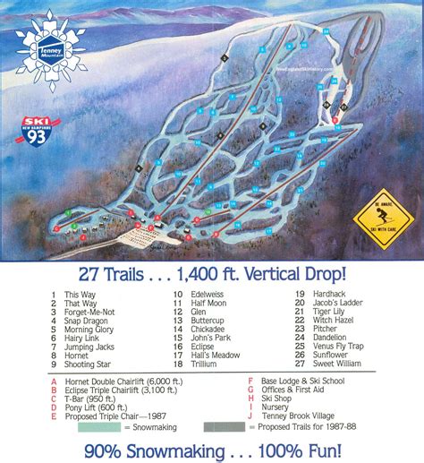 1986 87 Tenney Mountain Trail Map New England Ski Map Database