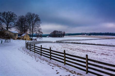 Winter View Of A Farm In Rural York County Pennsylvania Stock Photo