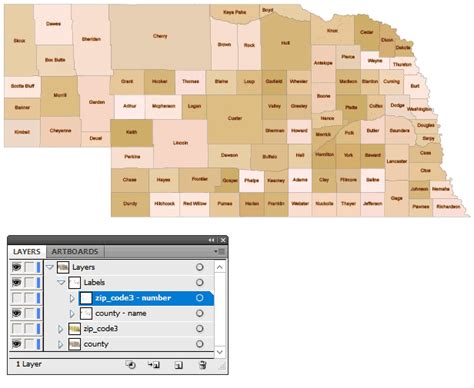 Nebraska 3 Digit Zip Code And County Map Your Vector