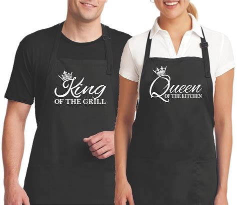 King And Queen Matching Aprons His And Her Set Of 2 Couples Aprons Apron Cool Aprons Cute