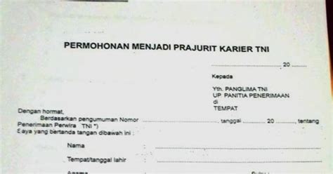 Surat lamaran mendaftar tni ad. Donwload Fille Surat Lamaran Prajurit Tni Ad Tamtama ...