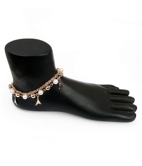 Johareez Alloy Gold Plating Pearls Studded Gold Coloured Single Anklet