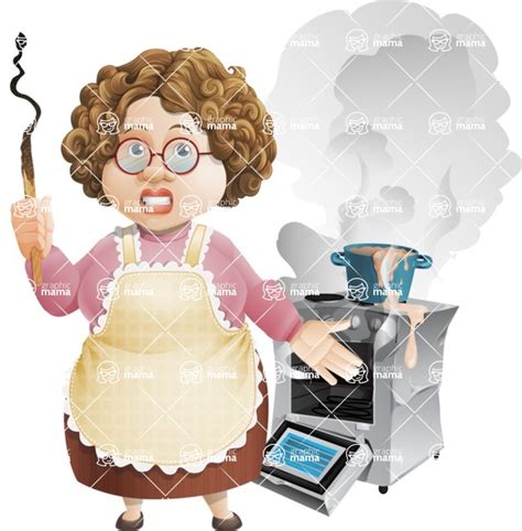 Grandma Vector Cartoon Character 112 Illustrations Set Messy Kitchen Graphicmama