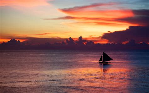 Wallpaper Sunlight Landscape Sailing Ship Sunset Sea Water