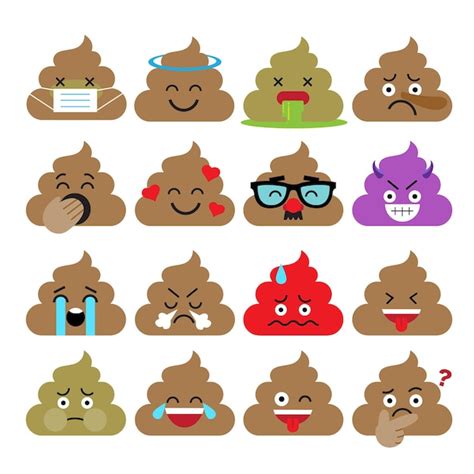 Premium Vector Set Of Cute Poop Emoticons Emoji Flat Design Vector