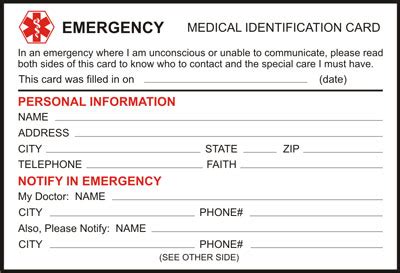 In most of the medical institutes, carrying an id badge by the doctors who are directly in contact with the patient has become a compulsion. Free Medical Alert Identification Card - Download and ...