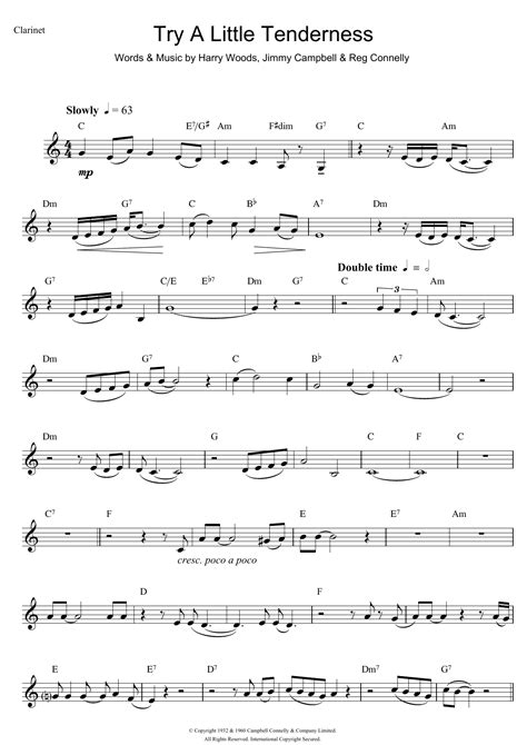 Try A Little Tenderness Sheet Music Otis Redding Clarinet Solo
