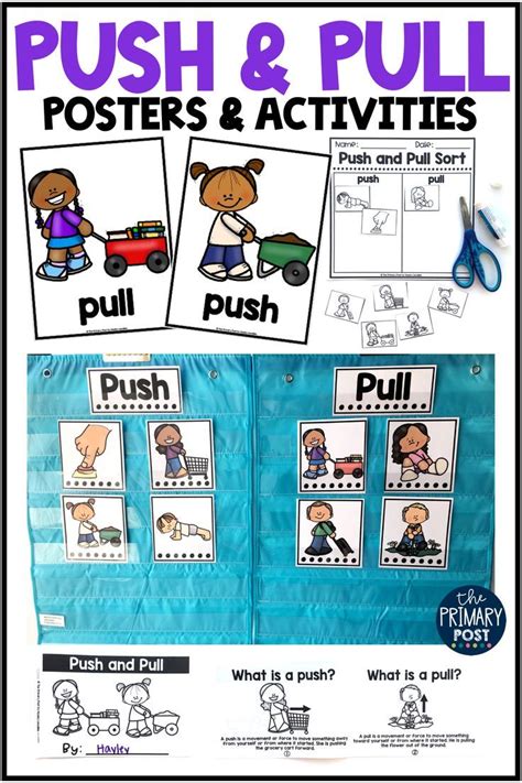What does gravity do push or pull or both? Push and Pull Posters and Activities | Pushes, pulls ...
