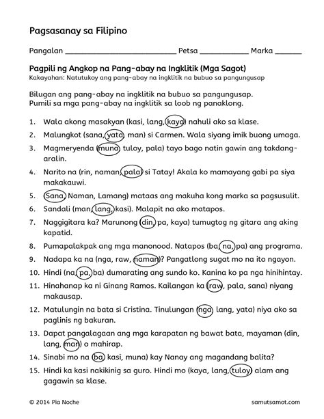 PDF Pagsasanay Sa Filipino PDF FilePagpili Ng Angkop Na Pang Abay