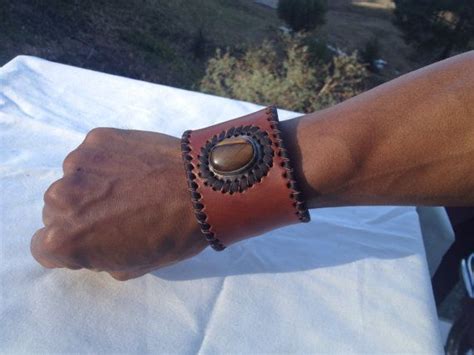 Tiger S Eye Gemstone Leather Cuff Bracelet By Watsabai Deviantart Com