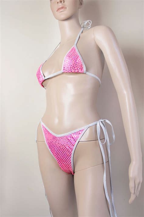 Pink Sequin Micro Bikini High Cut Bikini Set Two Piece Uv Etsy
