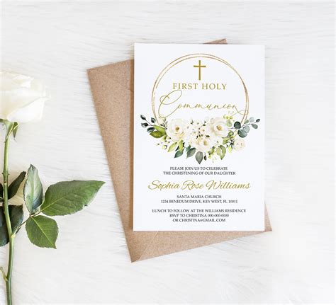 First Holy Communion Invitation Editable Template White Etsy