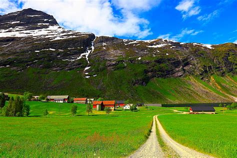 Idyllic Country Road To A Norwegian Farm Countryside Landscape Norway