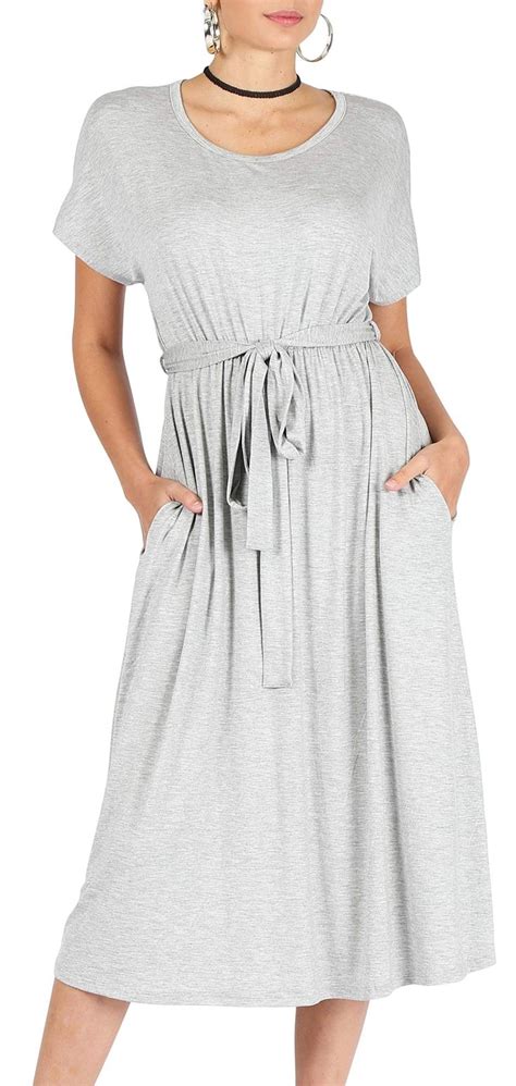 Simlu Womens Short Sleeve Midi Dress Casual Waisted With Tie Belt Reg And Plus Size Casual