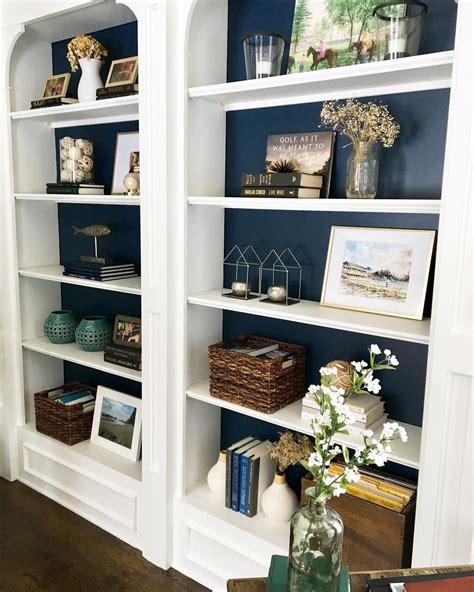 White Built In Book Shelves Navy Paint From Homerefresh Styling