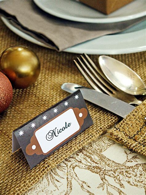 Christmas Party Table Setting With Personalized Place Cards Hgtv