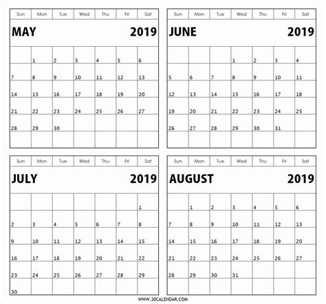 Printable Calendar 4 Months Per Page 2020 Example Calendar Printable